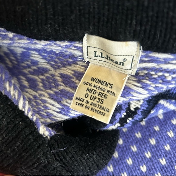 LL BEAN M Vintage Merino Wool Purple SWEATER Button Nordic Snowflake Fair Isle - Picture 12 of 13